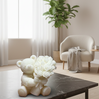 Teddy Hugs & Flowers Candle