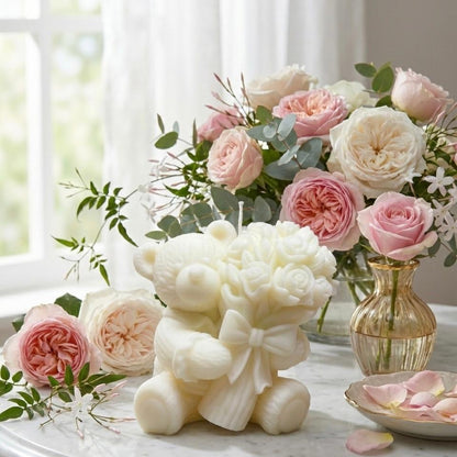 Teddy Hugs & Flowers Candle