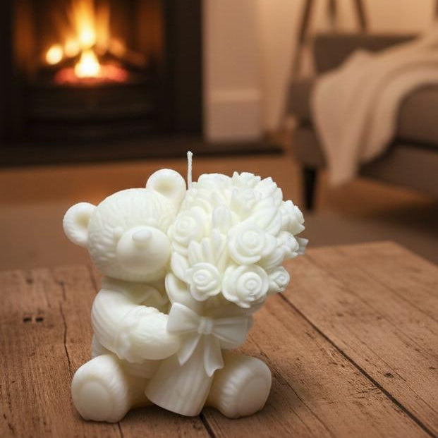 Teddy Hugs & Flowers Candle